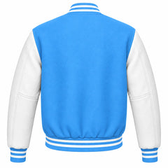 Sky Blue and White Wool Varsity Jacket