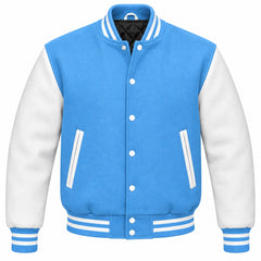 Sky Blue and White Wool Varsity Jacket