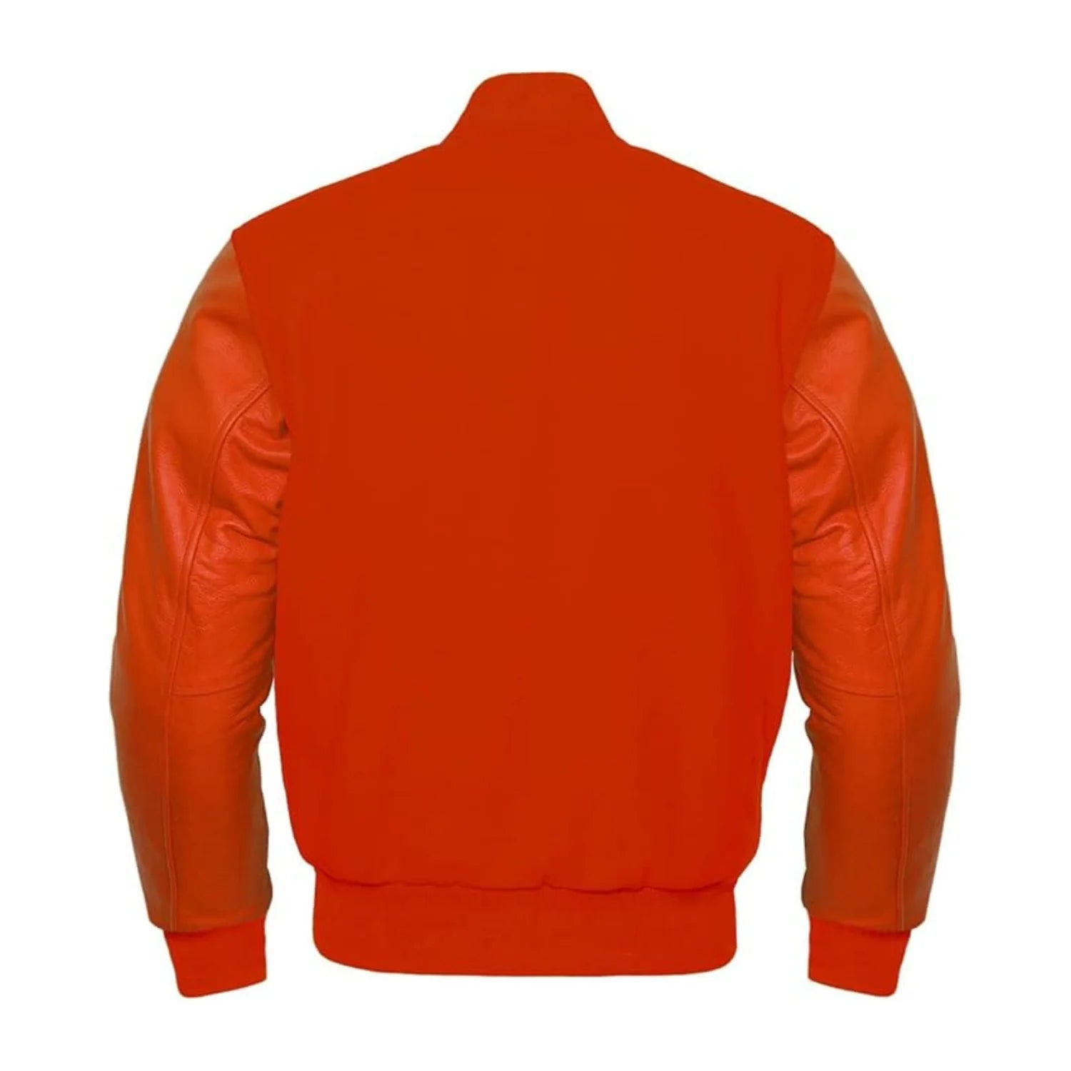 Solid Orange Wool and Leather Varsity Jacket Back Side