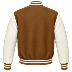 Tan Brown and Cream Wool Varsity Jacket