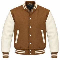 Tan Brown and Cream Wool Varsity Jacket