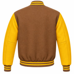 Tan Brown and Gold Wool Varsity Jacket