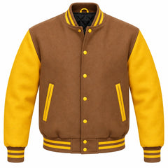 Tan Brown and Gold Wool Varsity Jacket