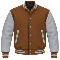 Tan Brown and Grey Wool Varsity Jacket