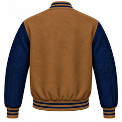 Tan Brown and Navy Blue Wool Varsity Jacket