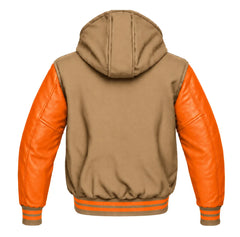 Tan Brown and Orange Hooded Varsity Jacket