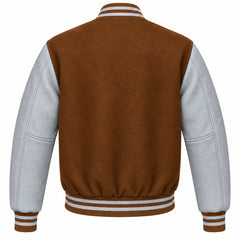 Tan Brown and Grey Wool Varsity Jacket