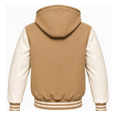 Tan and Cream Hooded Varsity Jacket