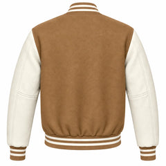 Tan and Cream Wool Letterman Jacket