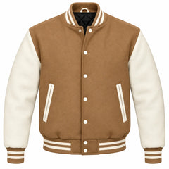 Tan and Cream Wool Letterman Jacket