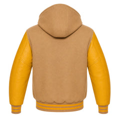 Tan and Gold Letterman Jacket with Hood