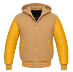 Tan and Gold Letterman Jacket with Hood