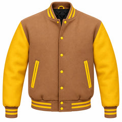 Tan and Gold Wool Varsity Jacket