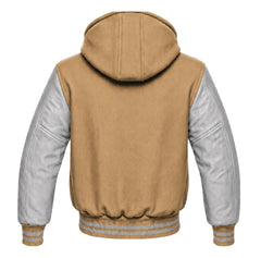 Tan and Grey Varsity Jacket with Hood