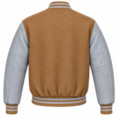 Tan and Grey Wool Varsity Jacket