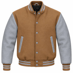 Tan and Grey Wool Varsity Jacket