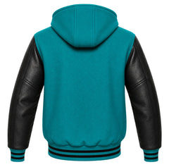 Teal and Black Varsity Jacket with Hood