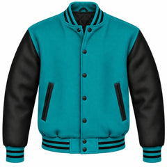 Teal and Black Wool Varsity Jacket