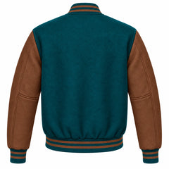 Teal and Brown Wool Varsity Jacket