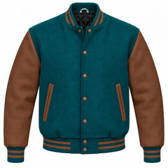 Teal and Brown Wool Varsity Jacket