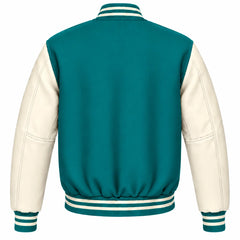 Teal and Cream Wool Varsity Jacket