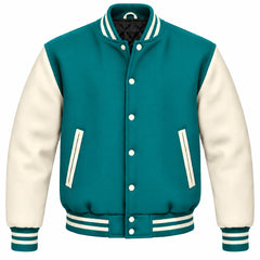Teal and Cream Wool Varsity Jacket
