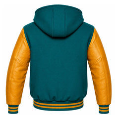 Teal and Gold Varsity Jacket with Hood