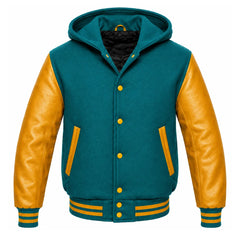 Teal and Gold Varsity Jacket with Hood