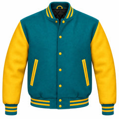 Teal and Gold Wool Letterman Jacket