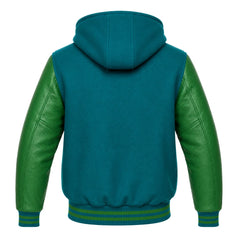 Teal and Green Varsity Jacket with Hood