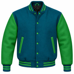 Teal and Green Wool Letterman Jacket