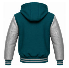 Teal and Grey Hooded Varsity Jacket