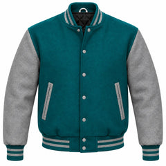 Teal and Grey Wool Varsity Jacket