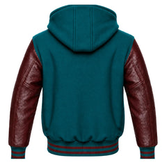 Teal and Maroon Varsity Jacket with Hood