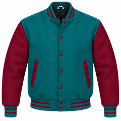 Teal and Maroon Wool Letterman Jacket