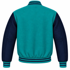 Teal and Navy Blue Wool Letterman Jacket