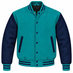 Teal and Navy Blue Wool Letterman Jacket