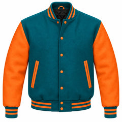 Teal and Orange Wool Letterman Jacket