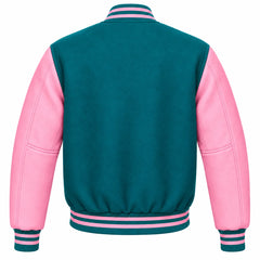 Teal and Pink Wool Varsity Jacket