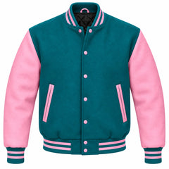 Teal and Pink Wool Varsity Jacket