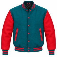 Teal and Red Wool Varsity Jacket