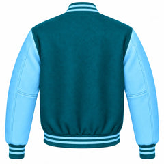 Teal and Sky Blue Wool Letterman Jacket