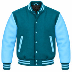 Teal and Sky Blue Wool Letterman Jacket