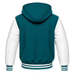 Teal and White Hooded Varsity Jacket