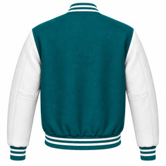 Teal and White Wool Letterman Jacket