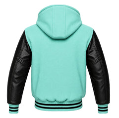 Tiffany Blue and Black Varsity Jacket with Hood