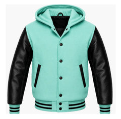 Tiffany Blue and Black Varsity Jacket with Hood