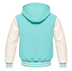 Tiffany Blue and Cream Varsity Jacket with Hood