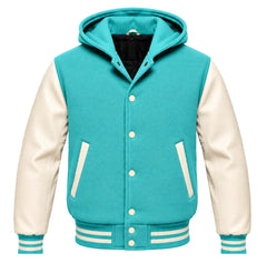 Tiffany Blue and Cream Varsity Jacket with Hood