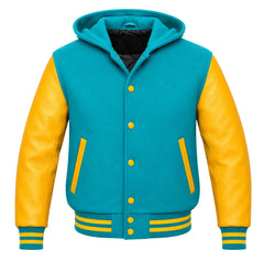 Tiffany Blue and Gold Hooded Varsity Jacket